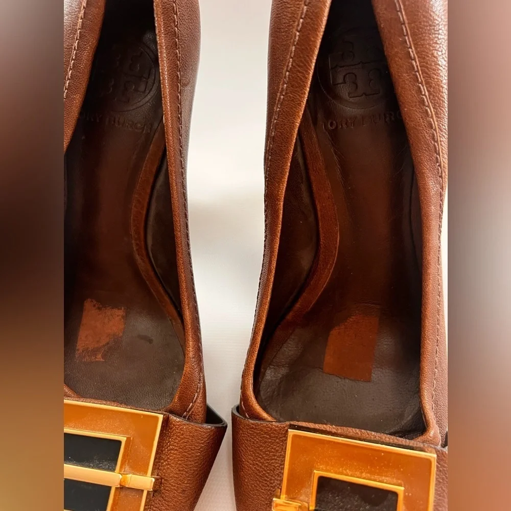 Tory Burch Brown Heels with Gold Accents